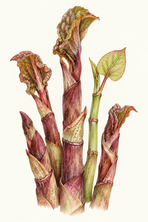 Decorative botanical illustration of spring shoots